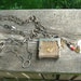 Large Purse Pendant Necklace/ mini Porcelain Lipstick charm/ coins & Gothic cross dangle charms/Gold Mesh Pendant/ Style Jewelry OOAK