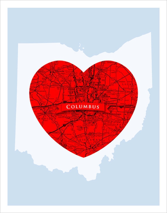 Columbus Ohio Heart map  - 11x14 print