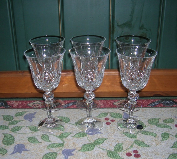 6 Vintage Bohemia Crystal Wine Glasses Marquis Pattern Circa 