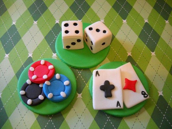 Casino Cupcake Toppers - Edible Fondant Toppers - Set of 12