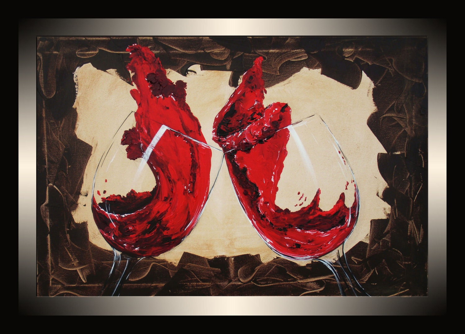 Red Wine Painting Abstract Original Stretched Canvas Acrylic