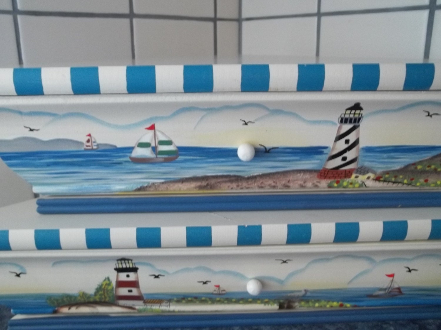 Nautical handpainted corner shelves