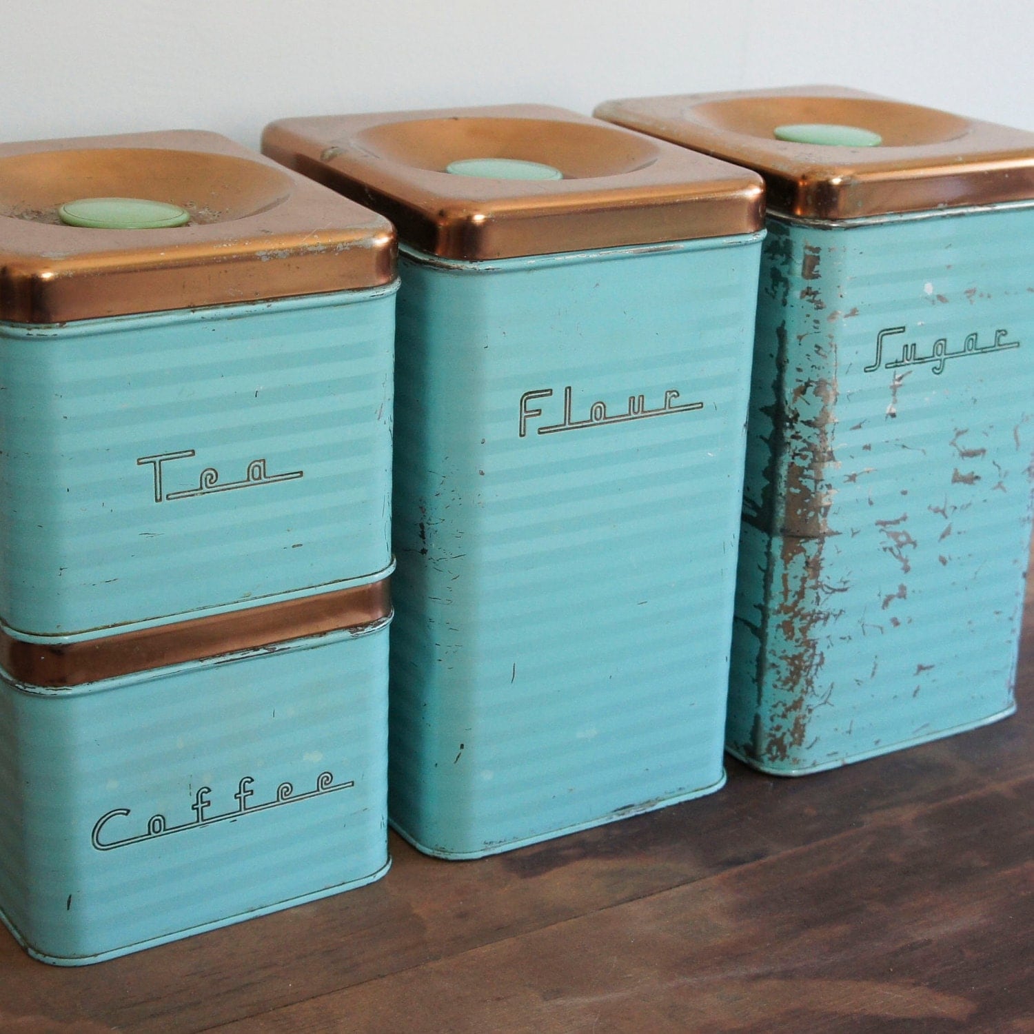 Retro Aqua Kitchen Canister Set With Copper Lids   Il Fullxfull.303072702 