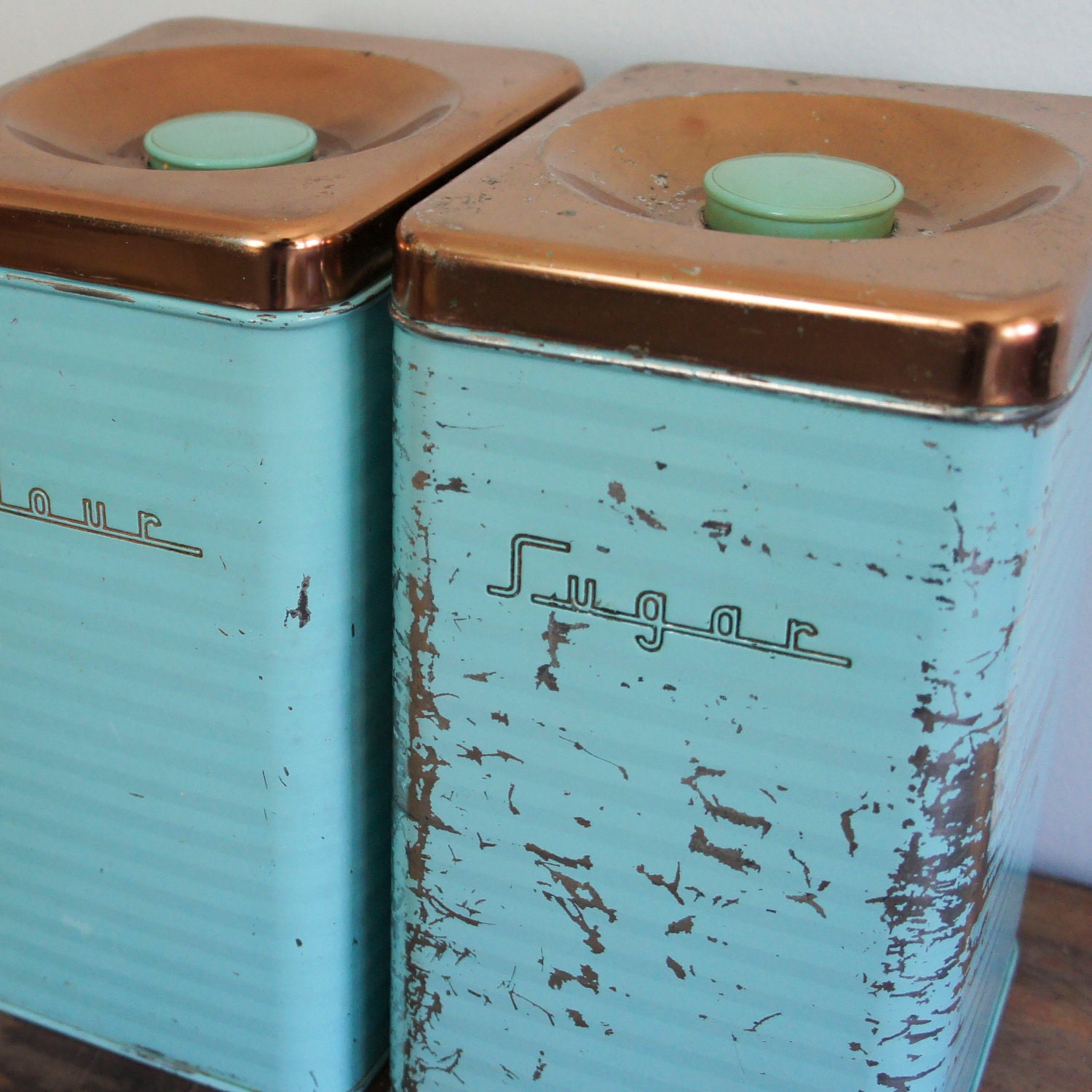Retro Aqua Kitchen Canister Set with Copper Lids