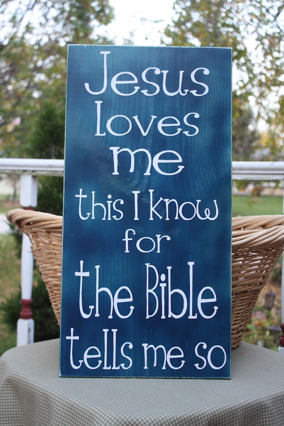 Items similar to Wooden sign with vinyl lettering - Jesus loves me this