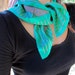 Vtg 1960s Neck Scarf SILK Cowl Bandanna Eco handkerchief Revole Evolve Vintage Costume Traveler Gypsy Large Seeds Bright Green Gray