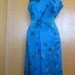 1960's Vintage Peacock Blue Satin Brocade Asian Wiggle Dress