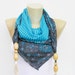 Scarf,square made to triangel scarf with beads and tassels in blue
