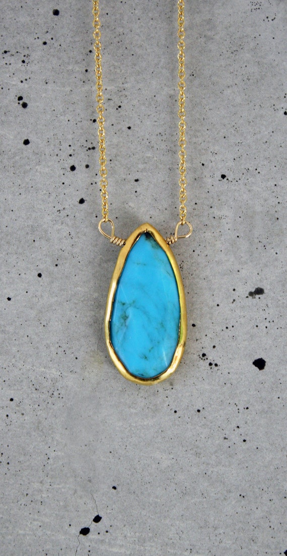 Turquoise Drop Bezel 14k Gold Filled Necklace by keijewelry