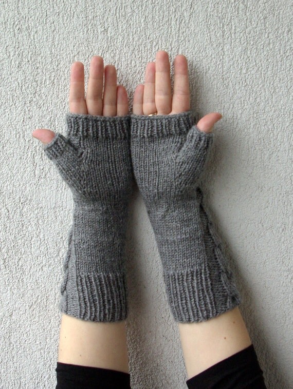 Fingerless Gloves Knit Fingerless Gloves Grey Long
