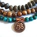 Ohm Yoga Bracelets, Set of 3, African Turquoise, Copper, and Mala Beads