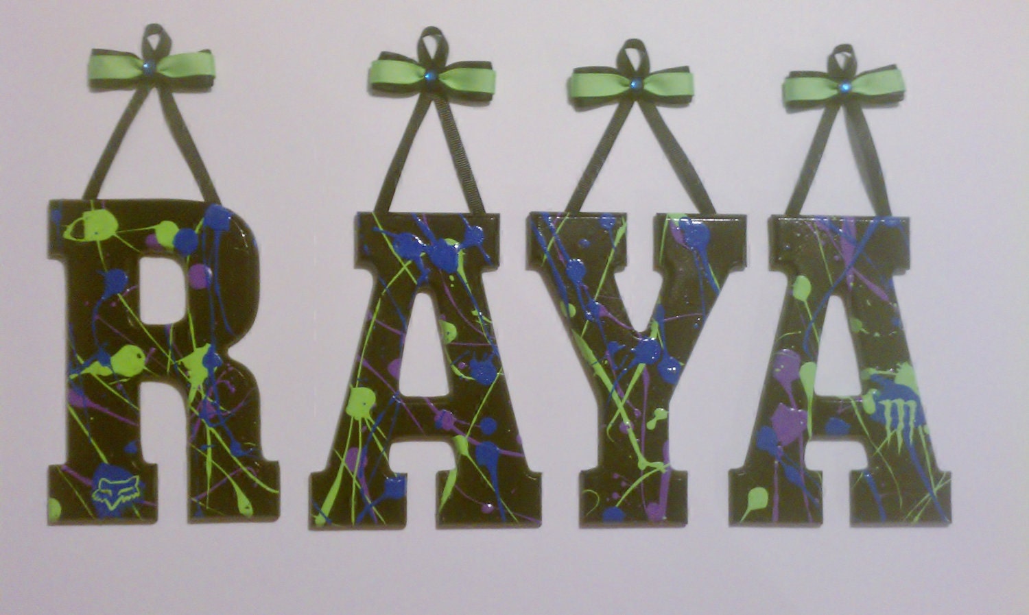 3 LETTERS Custom Painted Wooden Hanging Wall by AlbonsBoutique