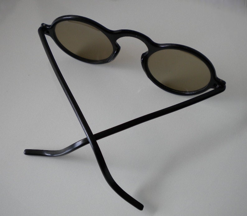 1920's Round Sunglasses Black Plastic Antique Great Gatsby