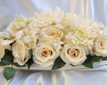 1 Altar Centerpiece (See also Oval Vase Cup Mason Jar Garland Swag Candle Ring Pew Decoration Topiary Cake Topper Pew Bow) "Lily Of Angeles"
