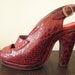 1940s vintage RED art deco heels bombshell slingback peeptoe platform pumps croc leather shoes size 4 insole 8.5" 1930s
