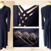 SALE vintage 1930s 1940s navy blue crepe dress with lattice detail filigree art deco buttons and dress clip size M excellent condition