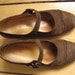 RESERVED 1930s vintage BROGUE mary jane pumps stacked low heel shoes size 9 8.5 insole 10" brown suede leather