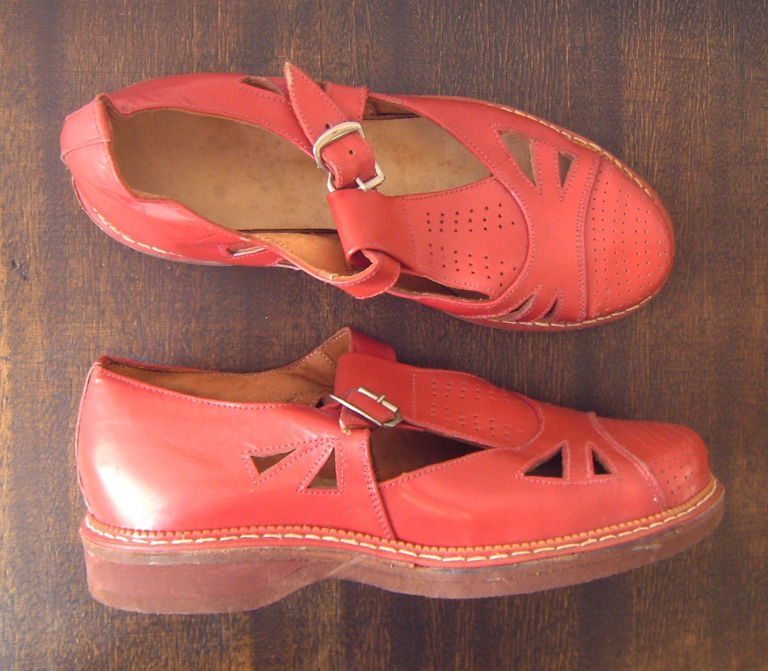 NOS 1940s 1950s vintage kids children shoes red leather for