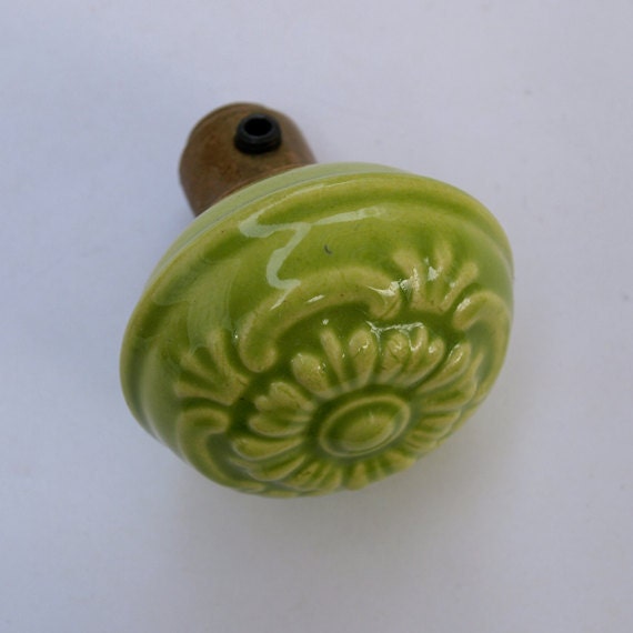 Reserved for Sue Lime Green Door Knob Ceramic by knobsandmore