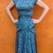 Sexy 1940s style Vintage Dark Teal Brocade Floral Belted 1980s GLAM Rayon Summer Garden Party Dress SMALL. Mint