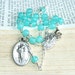 Car (Auto) Rosary, St Christopher & Guardian Angel Medals, Aqua Glass