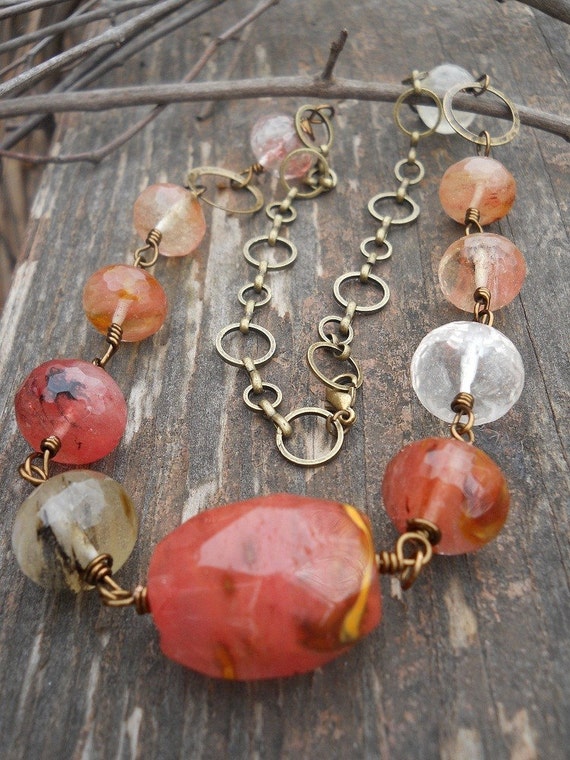 Items similar to Cherry quartz necklace Quartz necklace fire cherry ...