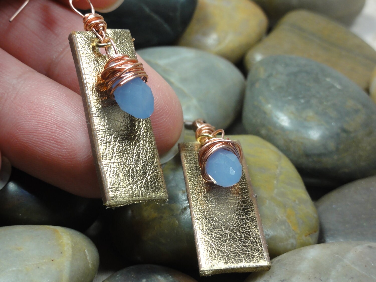 EARRINGS Repurposed Gold Leather Copper Wire by EverChicJewelry