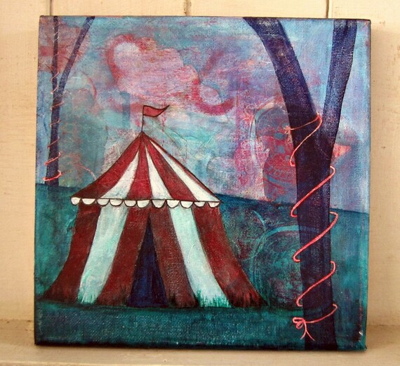 Circus Tent Mixed media painting on square by AquamarineArt