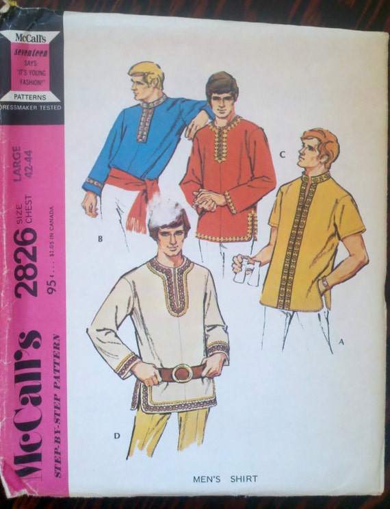 Men's Tunic Top Vintage 1970s Sewing Pattern by Sutlerssundries