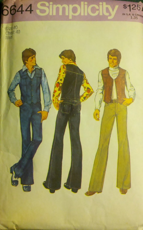 Vintage 1970s Mens Vest & Jeans Sewing Pattern Chest 40