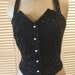 Black lurex halter top bustier from vintage 50's Advance sewing pattern sparkle eyelash fabric pearl button front