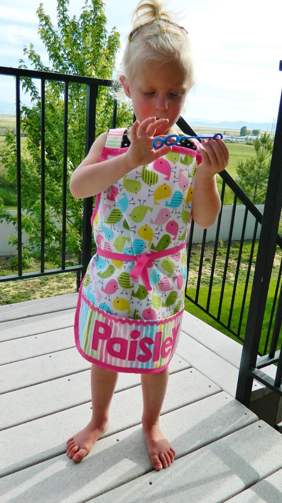 Kid's birdie personalized appliqued pretend play apron