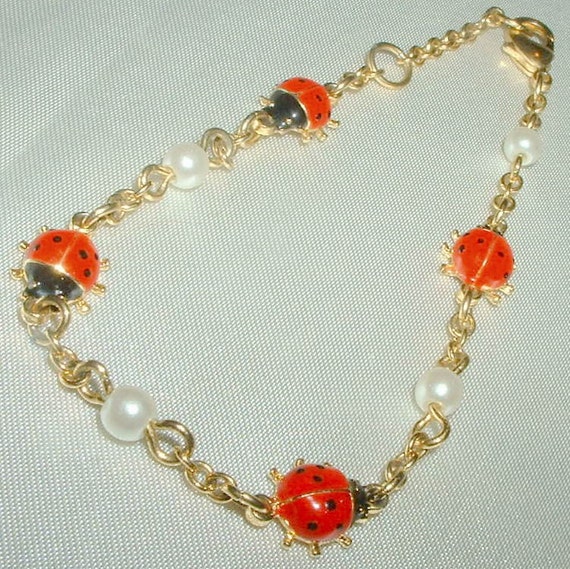 Vintage Enameled Ladybug Bracelet