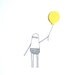 Greeting Card, Happy Birthday, Hand-Finished, Quirky Illustration of Poosac with Yellow Balloon Embellishment
