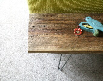 reclaimed wood bench with hairpin legs - reclaimed elemental modern industrial, midcentury modern