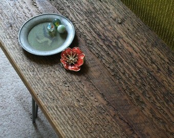 reclaimed wood bench with hairpin legs - Island Barn Whale Bench - modern industrial, urban elemental