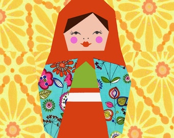 Matriochka quilt block, paper pieced quilt pattern, PDF pattern, instant download, Matryoshka pattern, doll quilt pattern