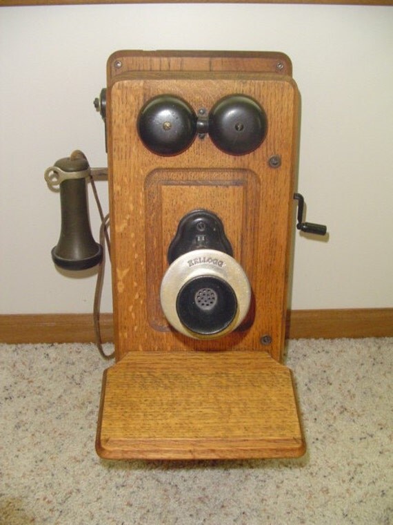 Antique Kellogg Oak Wall Telephone