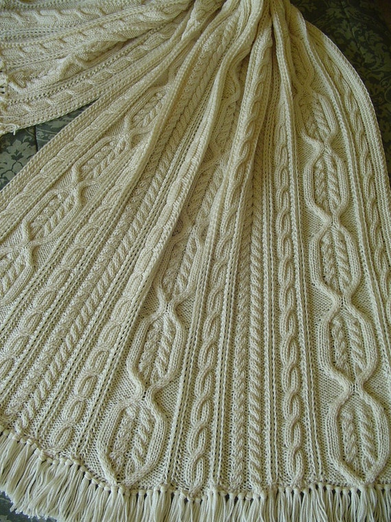 Aran Knit Afghan Handknit afghan fisherman knit Hand