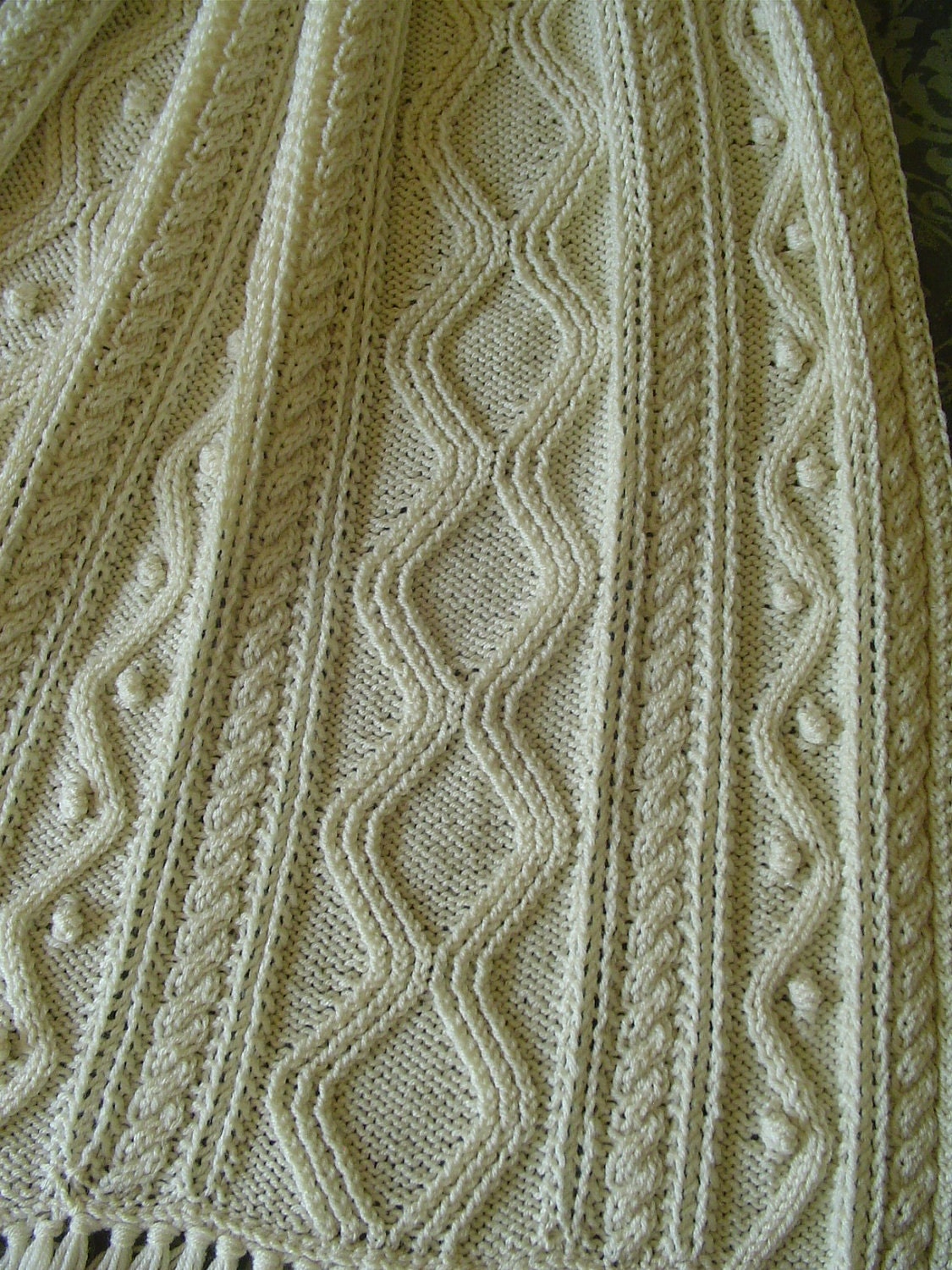 Afghan Aran Hand Knit Diamonds Cables and Bobbles