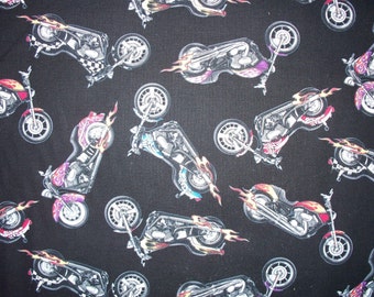 Motorcycles Bikes LTR Harley Choppers Black Cotton Fabric Fat Quarter or Custom Listing