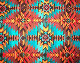 Navajo Teal Orange Brown Tradional Overall Cotton Fabric Fat Quarter Or Custom Listing