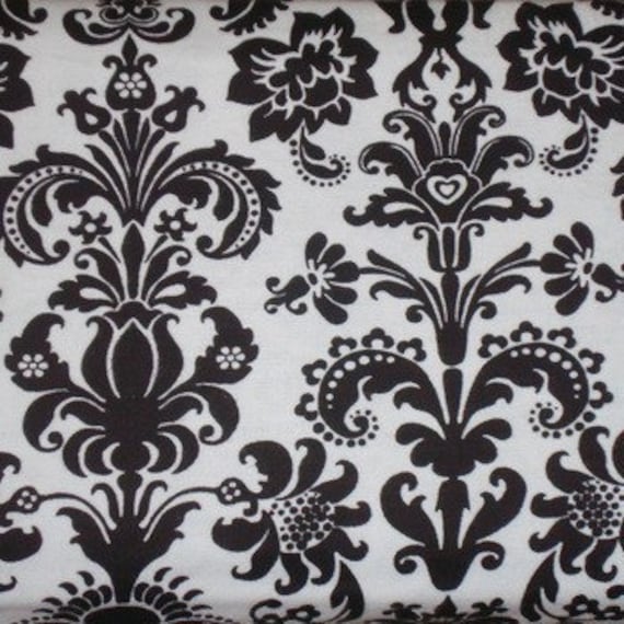 Beautiful Black White Damask Flannel Cotton Fabric ONLY 1 Yard