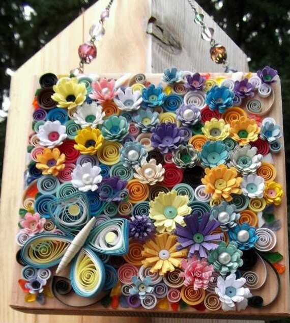Items similar to quilled art wall hanging with flowers and butterfly on