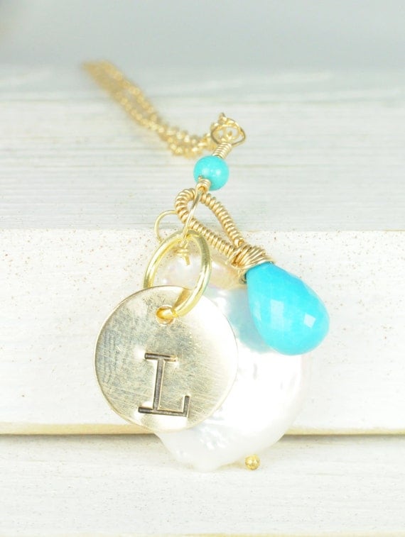 Personalized turquoise charm necklace