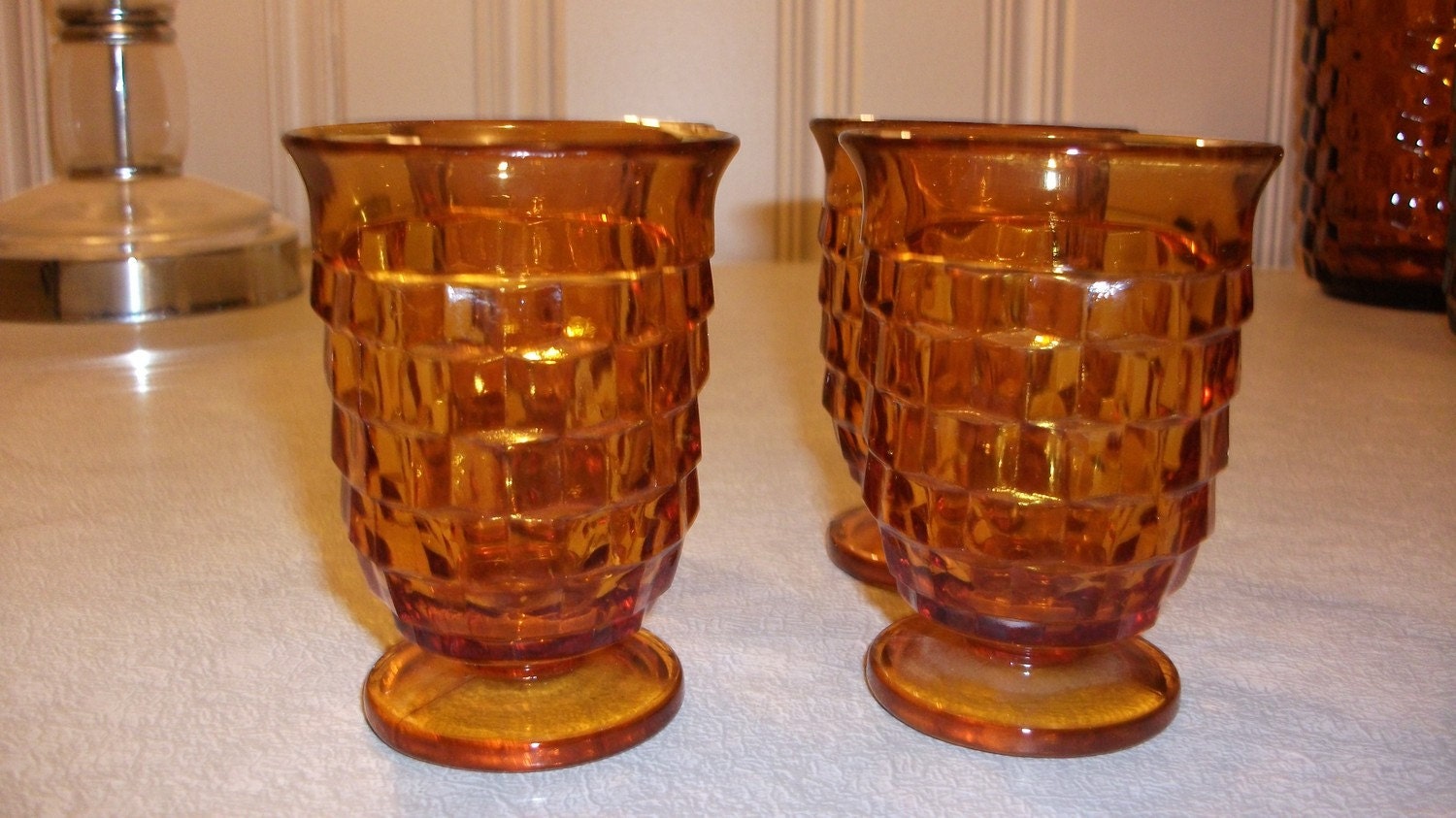 Amber Tiara Ware Juice Glasses & Pitcher
