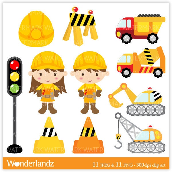 ZA20 Construction Kids Party digital clip art kids boys