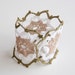 Crochet fashion, cuff bracelet, ecru tan beige, white and olive khaki, spring fashion, wedding bracelet
