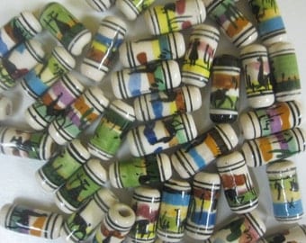 25 Handpainted Ceramic Llama Tube Beads
