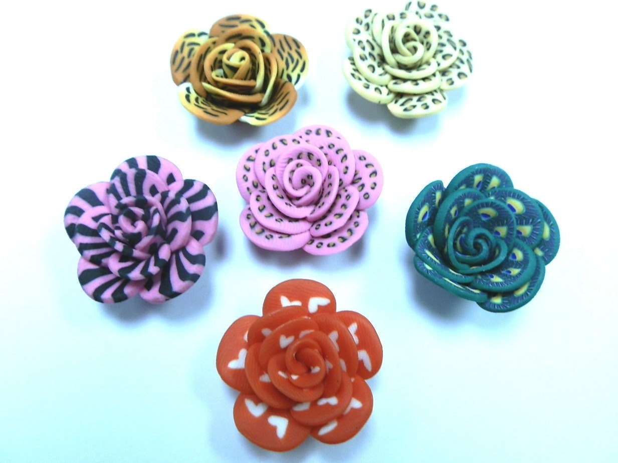 12 Fimo Polymer Clay Flower Fimo Beads 25mm Variety Set